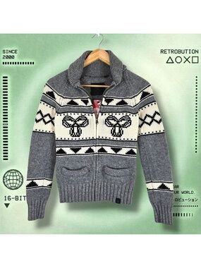 Y2K TNA Lambswool Zip Up Knit Cardigan Sweater Gray Size S